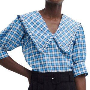 GANNI Seersucker V-Neck Blouse (Sz 36)